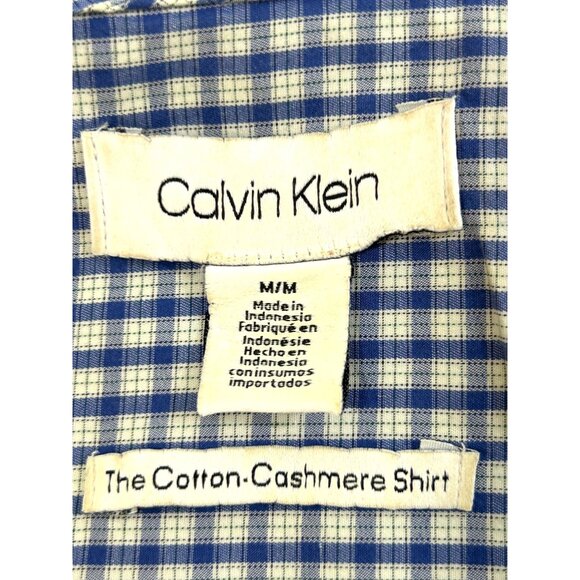 Calvin Klein Men’s Button Up Casual Shirt M Navy White Checkered 15.5 “ Neck LS - Picture 2 of 14